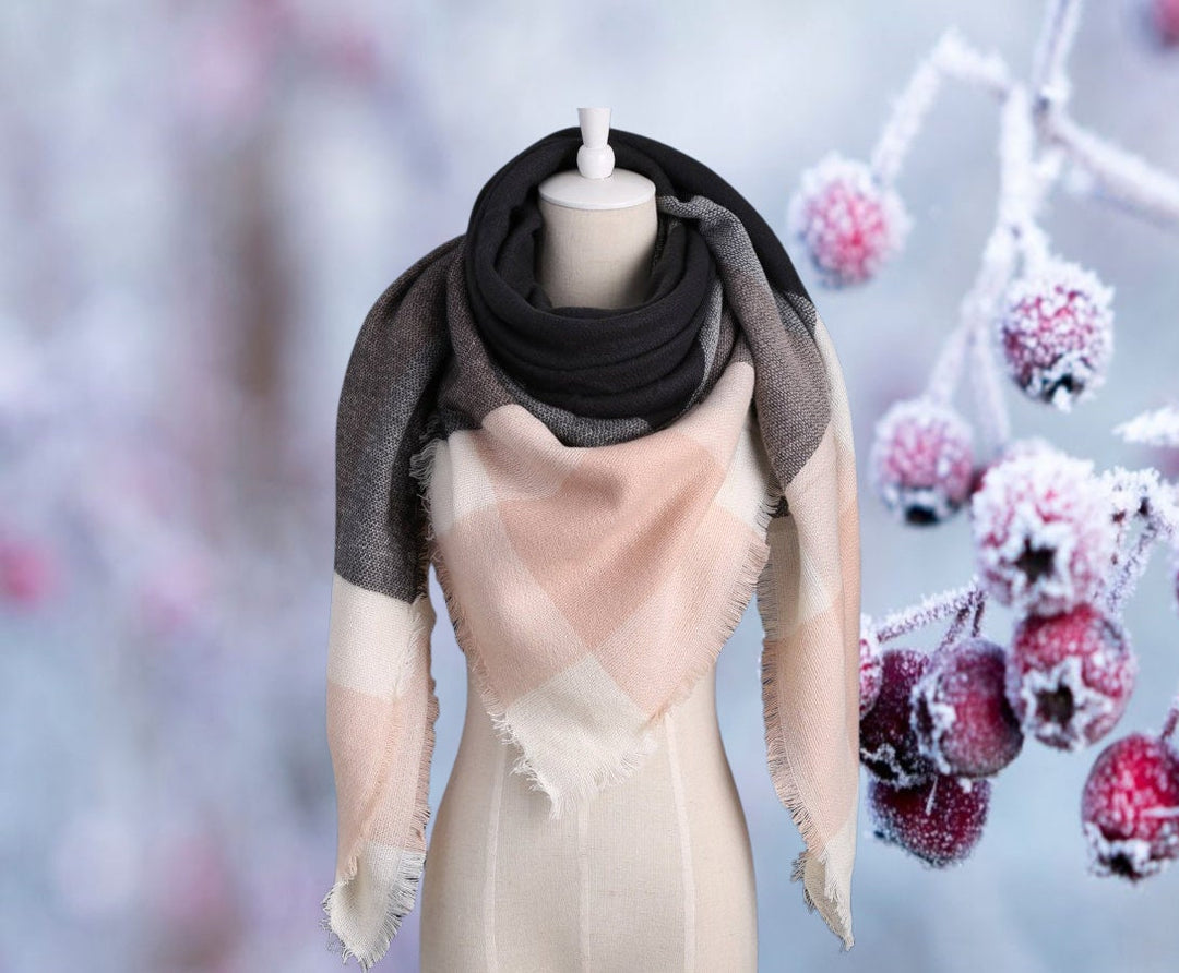 Charcoal Grey & Blush Pink Blanket Scarf Oversized Scarf Personalized Gifts Winter Scarf Bridesmaid Favors Bridesmaid Shawl - In The Bag Design