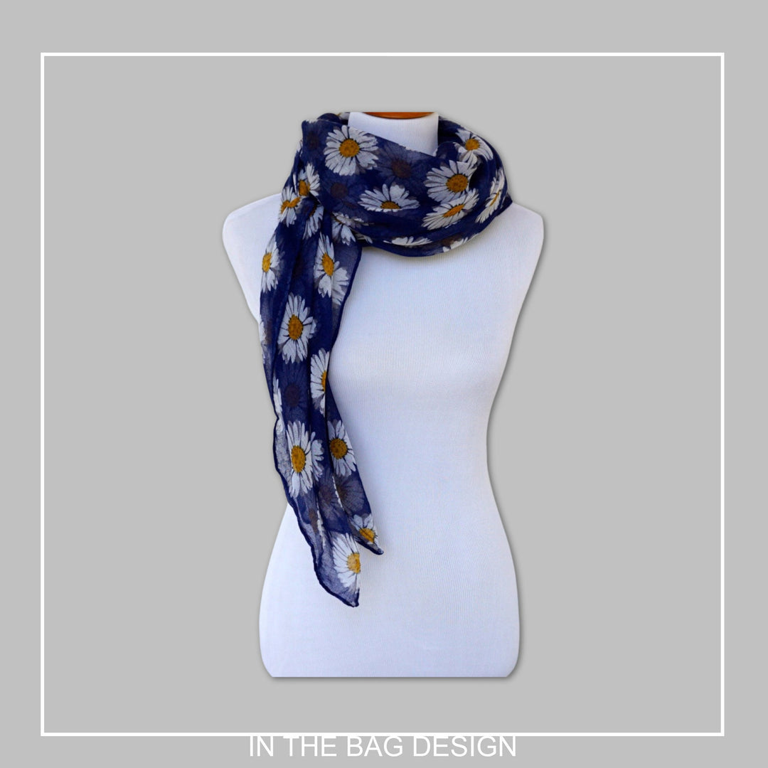 Daisy Print Scarf Floral Print Scarf Navy Scarf Shawl Handmade Gifts Mothers Day Gift Personalized Gifts For Women Scarf Women Birthday Gift