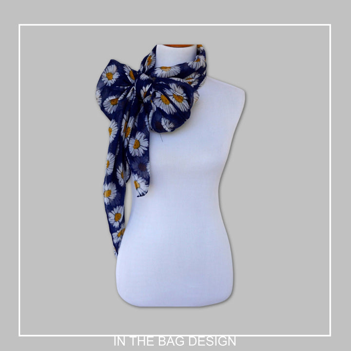 Daisy Print Scarf Floral Print Scarf Navy Scarf Shawl Handmade Gifts Mothers Day Gift Personalized Gifts For Women Scarf Women Birthday Gift