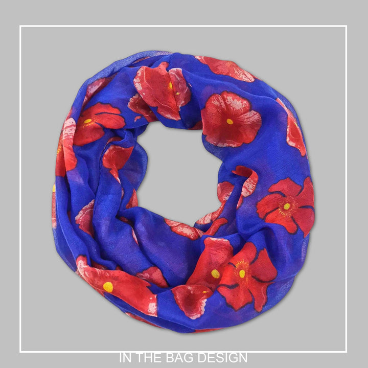 Blue Scarf in Box Women Scarves Floral Print Scarf Red Poppy Women's Personalized Gift For Women Shawl Wrap Large Scarf Cover Up