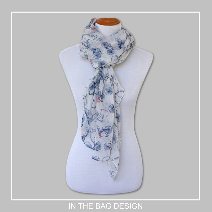 White Summer Scarf Infinity Shawl Bicycle Print Scarf Cycling Accessories Gifts For Her Personalized Scarf Women Wrap Shawl Mothers Day Gift - In The Bag Design