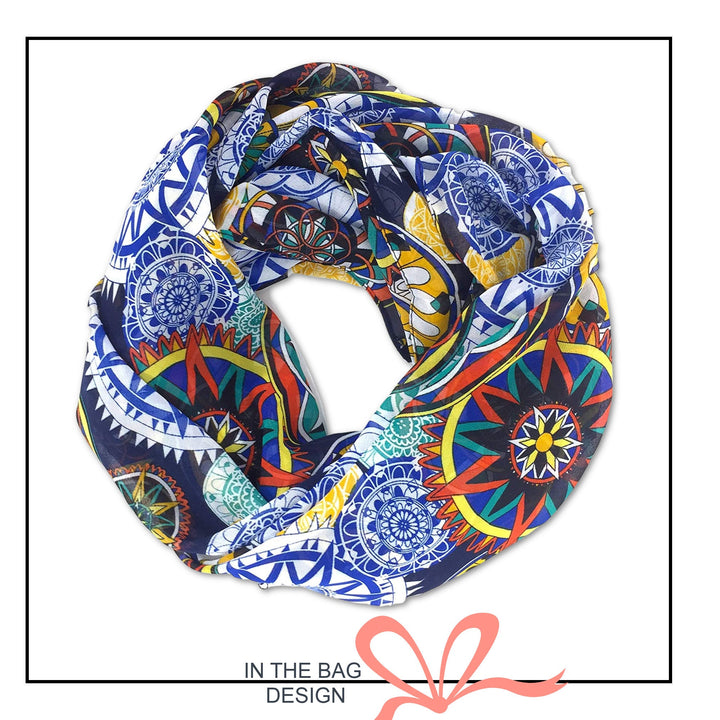 Silky Navy Mandala Print Scarf Women Scarves / Personalized Scarf / Soft Chiffon Long Wrap Scarf Shawl / Infinity Scarf Loop / Gift For Her