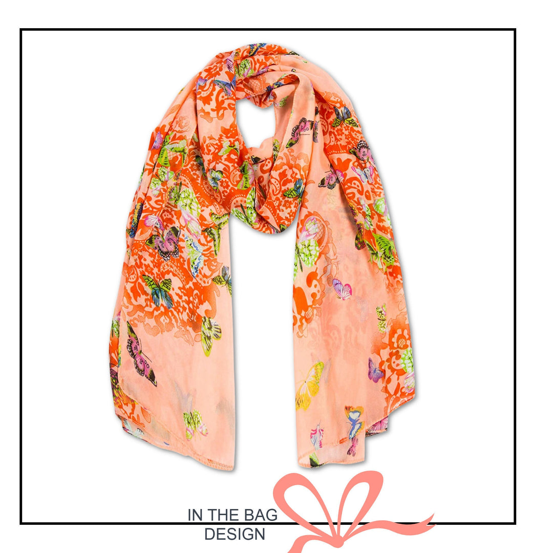 Orange Butterfly Scarf Women Scarves Personalized Scarf Soft Chiffon Long Wrap Scarf Shawl Infinity Scarf Loop Mothers Day Gift For Her - In The Bag Design