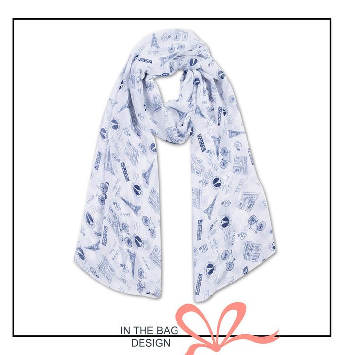 White Paris Print Scarf Women Scarves Personalized Scarf Soft Chiffon Long Wrap Scarf Shawl Infinity Scarf Loop Mothers Day Gift For Her