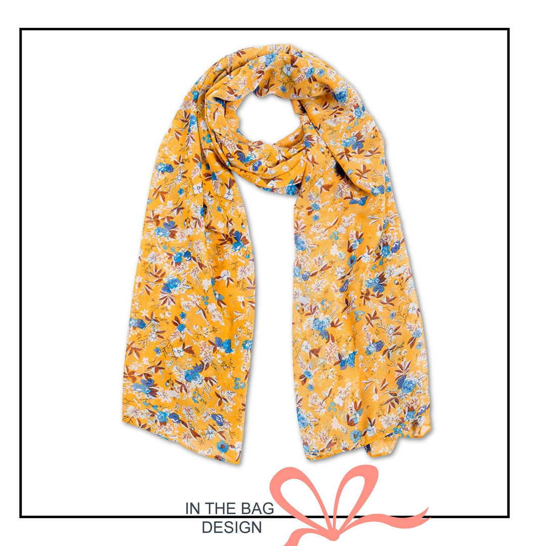 Yellow Floral Print Scarf Women Scarves Personalized Scarf Soft Chiffon Long Wrap Scarf Shawl Infinity Scarf Loop Mothers Day Gift For Her - In The Bag Design