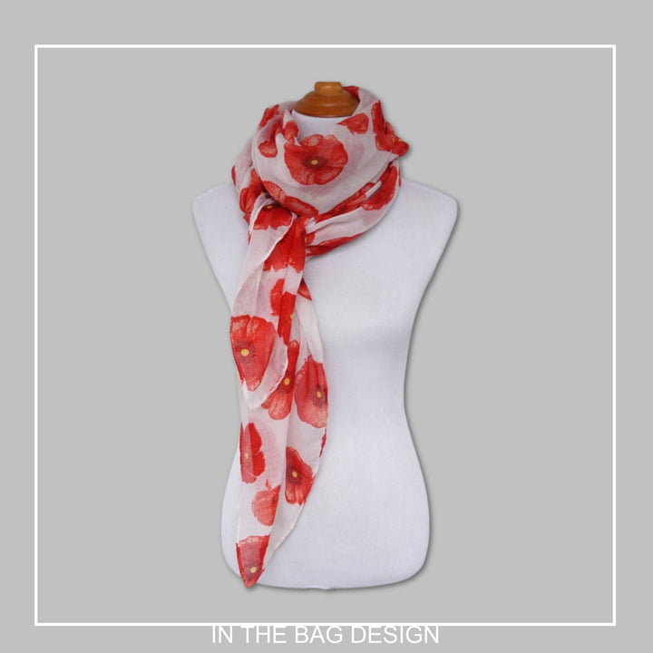 Floral Print Scarf White Red Scarf Poppy Women Scarves Fashion Scarf Mothers Day Gift Wrap Shawl Women's Scarves Personalized Gift for Mom - In The Bag Design