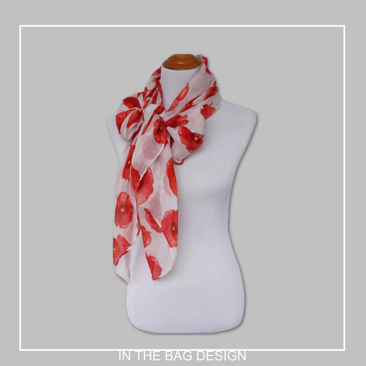 Floral Print Scarf White Red Scarf Poppy Women Scarves Fashion Scarf Mothers Day Gift Wrap Shawl Women's Scarves Personalized Gift for Mom - In The Bag Design