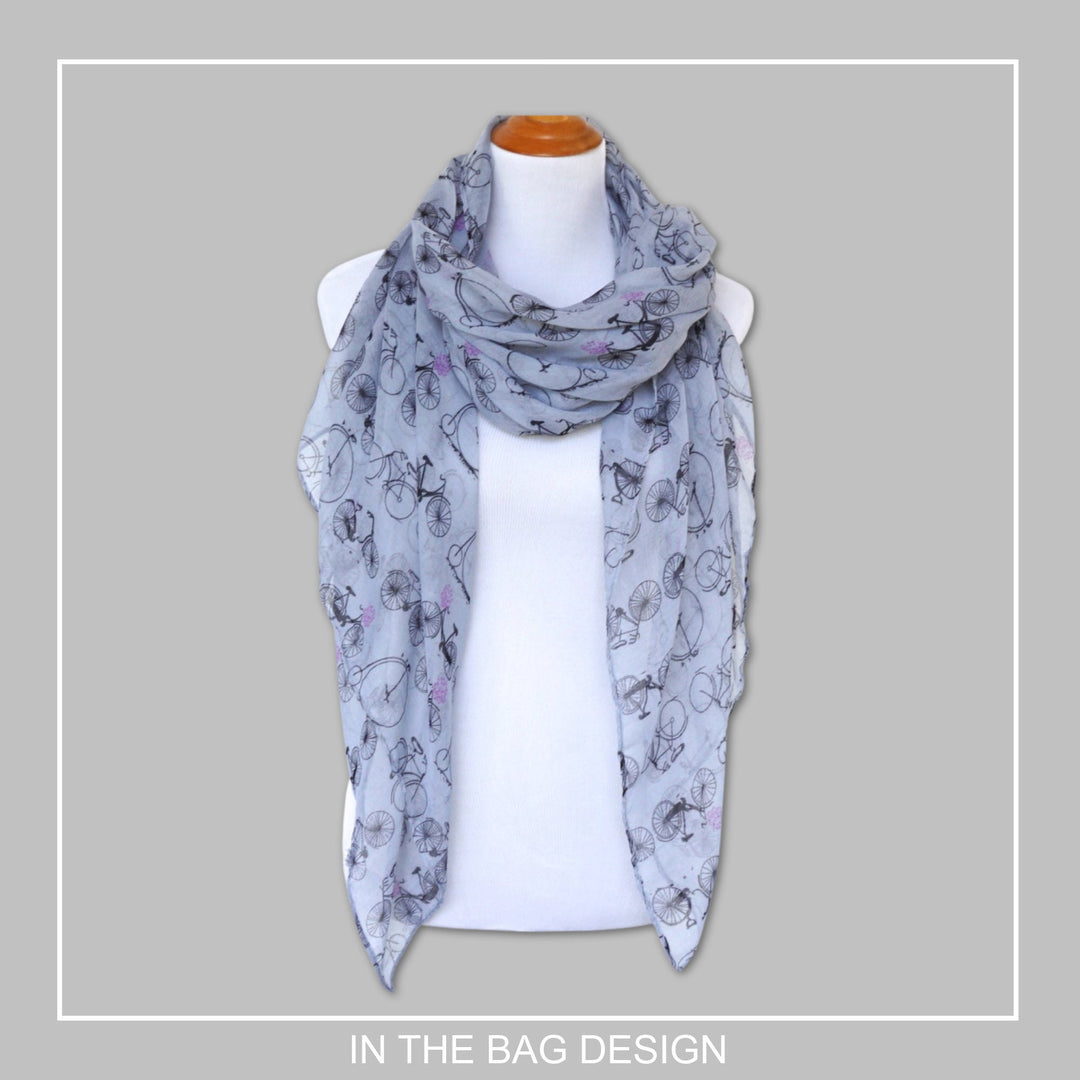 Gray Scarf Bicycle Print Scarf Women Shawl Wrap Cycling Accessories Personalized Gifts For Women Infinity Scarf for Women Large Soft Scarf - In The Bag Design