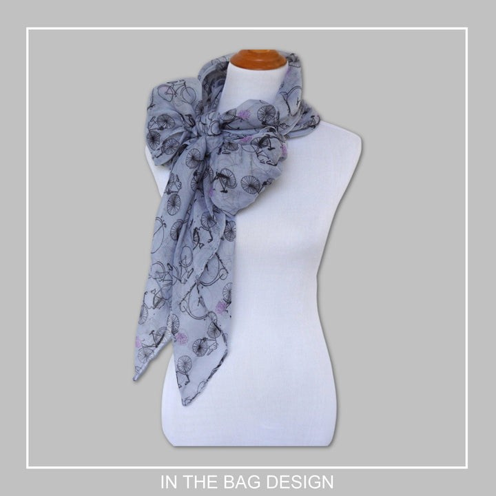 Gray Scarf Bicycle Print Scarf Women Shawl Wrap Cycling Accessories Personalized Gifts For Women Infinity Scarf for Women Large Soft Scarf - In The Bag Design