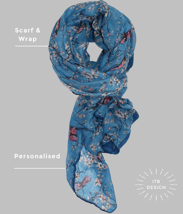 Small Birds Scarf Blue Women Scarves Infinity Scarf Mothers Day Gift Personalized Gift For Women Shawl Wrap Large Birthday Gift for Her