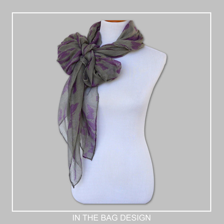 Gray Women Scarf Butterfly Print Scarf Purple Women Scarves Shawl Wrap Women Infinity Scarf Birthday Gift for Mom Mothers Day Gift for Her - In The Bag Design