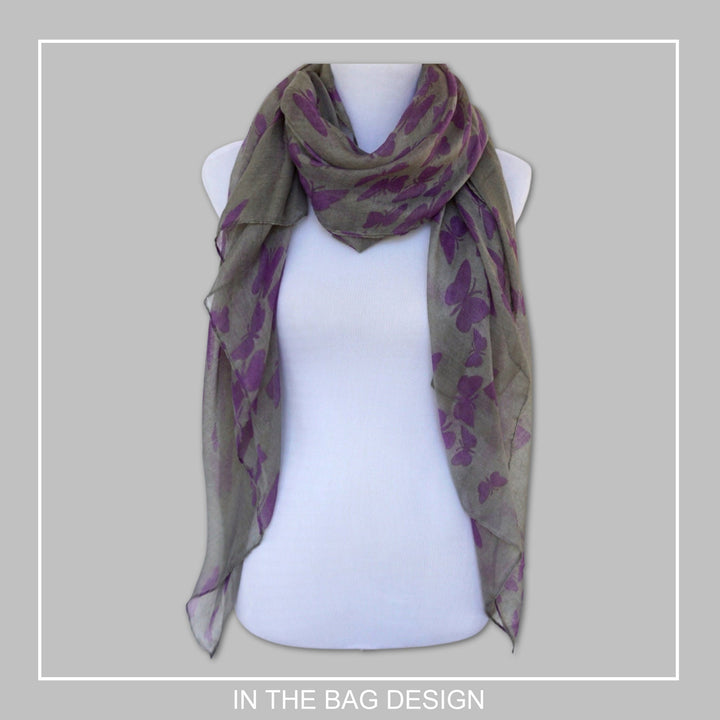 Gray Women Scarf Butterfly Print Scarf Purple Women Scarves Shawl Wrap Women Infinity Scarf Birthday Gift for Mom Mothers Day Gift for Her - In The Bag Design