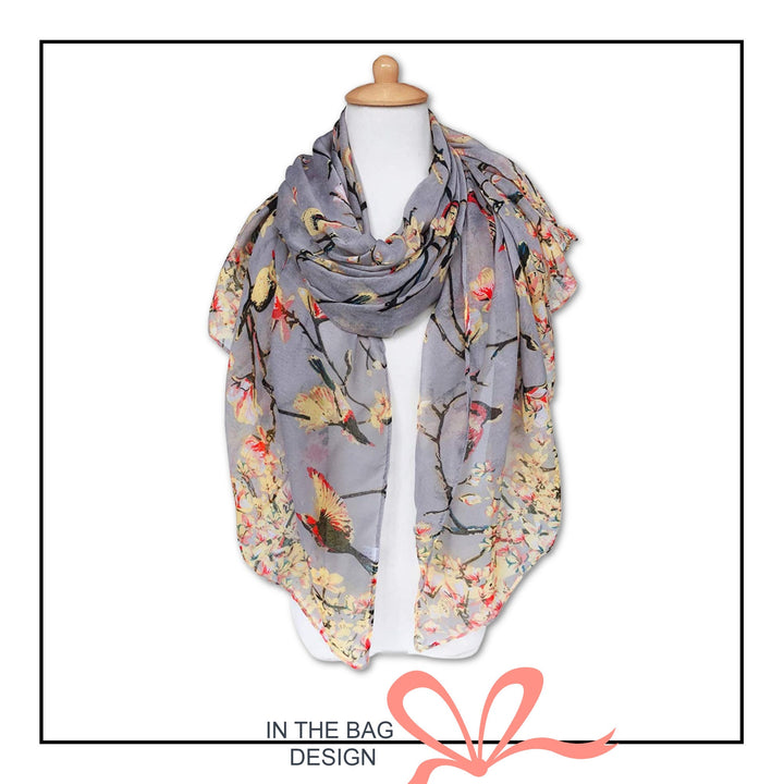 Gray Bird Print Scarf Summer Women Handmade Scarves Infinity Scarves Personalized Gifts For Women Shaw Wrap Large Scarf Mothers Day Gift - In The Bag Design