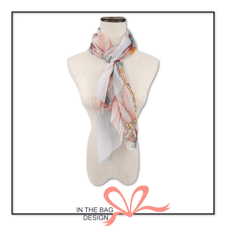 Silky Gray Pink Floral Print Scarf / Summer Scarf Women / Infinity Scarves Loop / Personalized Gifts For Women / Shawl Wrap Scarf Cover Up - In The Bag Design