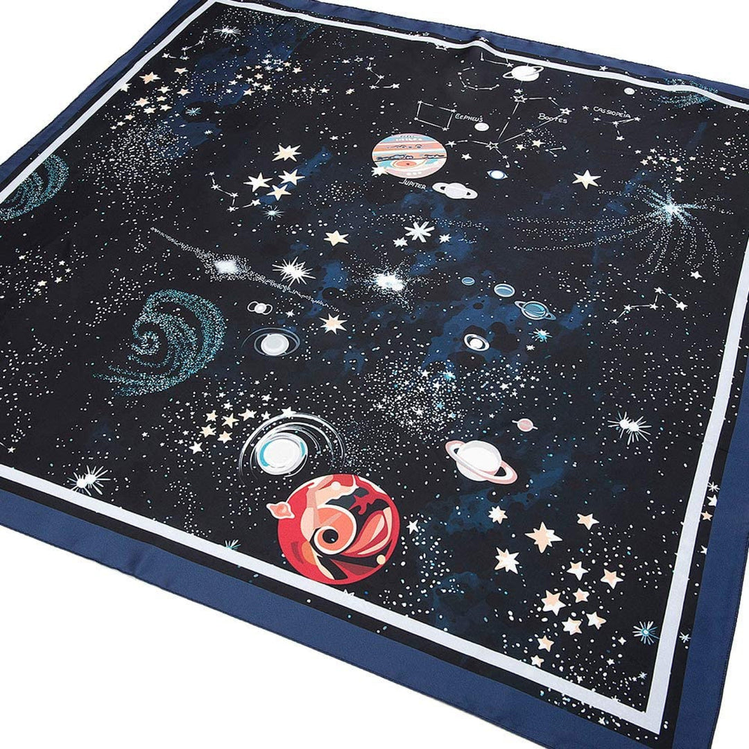 Space Print Scarf Navy Bandana Silky Silk Head Scarf Neckerchief Silk Personalized Scarf Mothers Day Gift Silk Hair Scarf Women - In The Bag Design