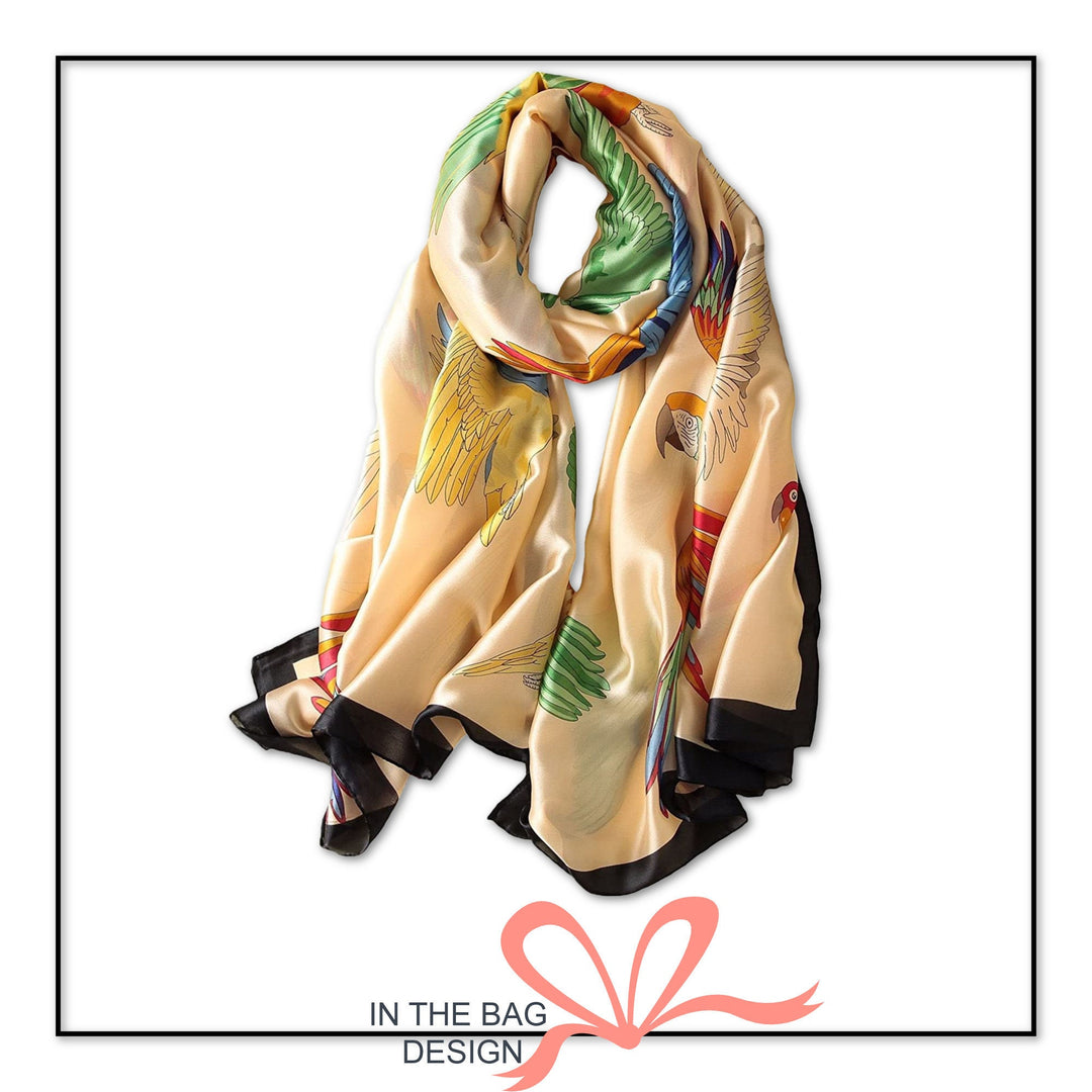 Parrot Scarf Women Silk Shawl Women Scarves Beige Summer Scarf Wrap Infinity Scarf Personalized Gifts For Her Mothers Day Gift Mom Gift
