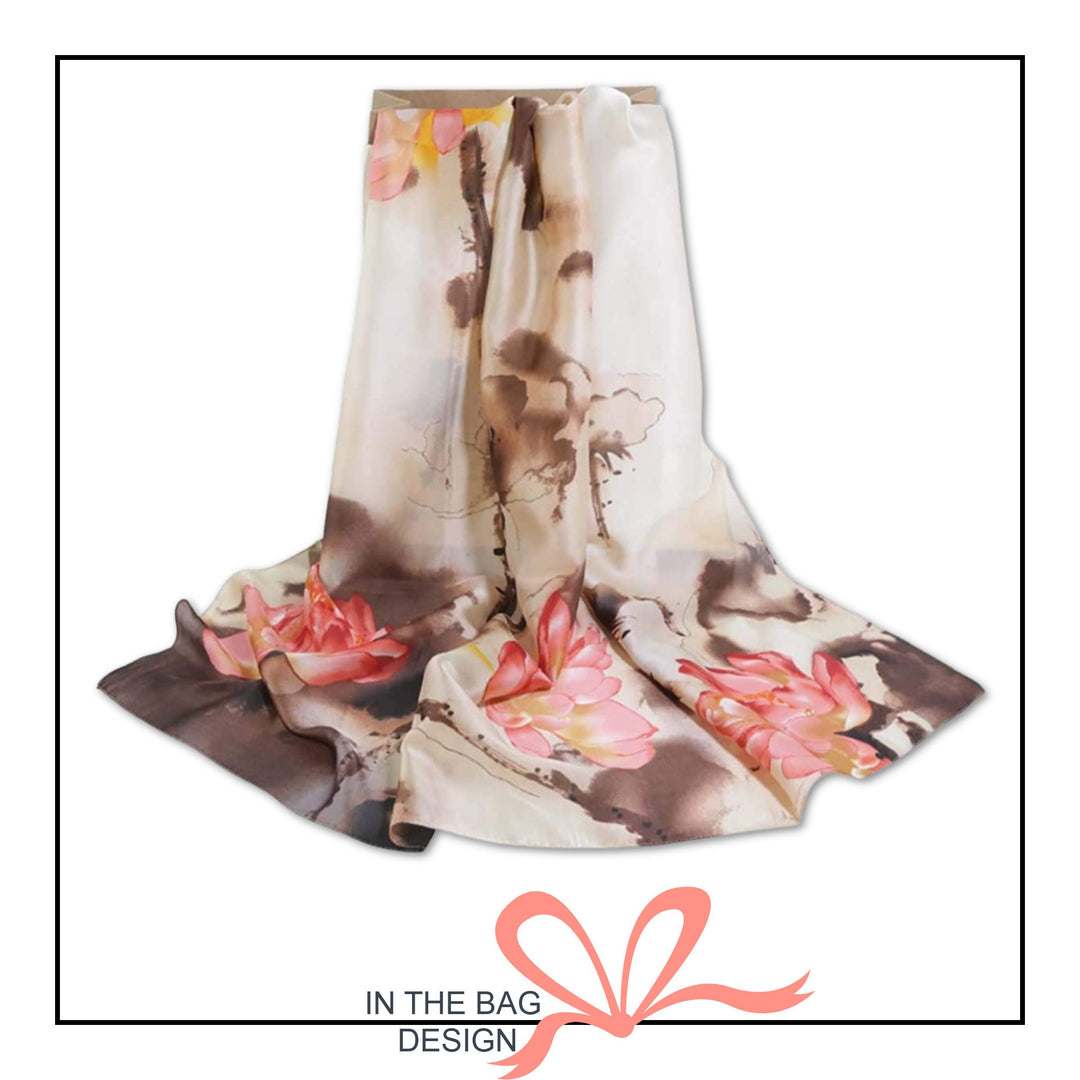 Floral Silk Scarf Women Silk Shawl Women Scarves Summer Scarf Infinity Scarf Gray Silk Personalized Gift Mothers Day Gifts For Her Mom Gift - In The Bag Design