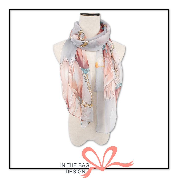 Silky Gray Pink Floral Print Scarf / Summer Scarf Women / Infinity Scarves Loop / Personalized Gifts For Women / Shawl Wrap Scarf Cover Up - In The Bag Design