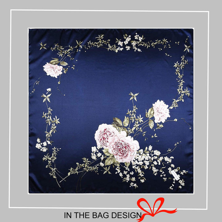 Navy Large Scarf Silk Head Scarf Silk Scarf for Hair Woman Silk Scarf Large Satin Silky Hair Scarf Satin Head Wrap Personalized Scarf - In The Bag Design