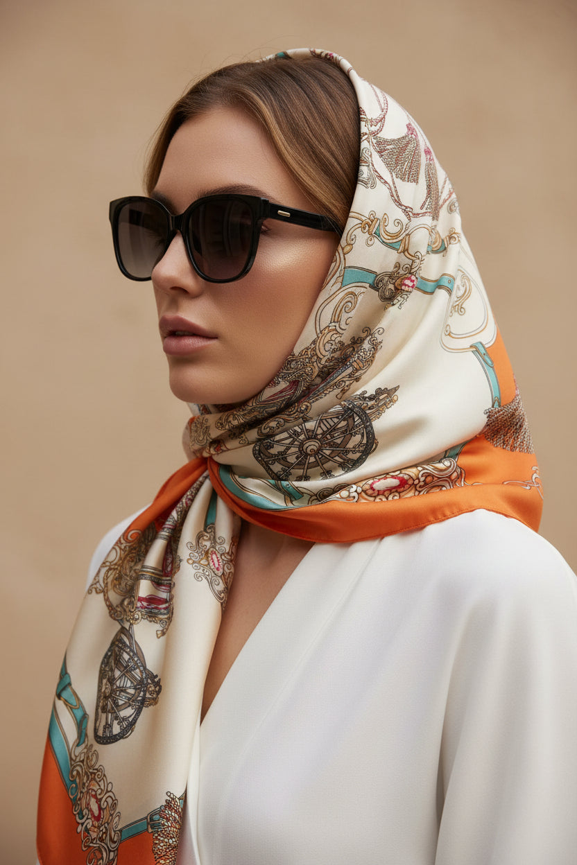 Carriage Large Satin Scarf Silky Hair Scarf / Silk Scarf for Hair / Head Scarf / Satin Head Wrap / Personalized Scarf Woman Silk Scarf - In The Bag Design