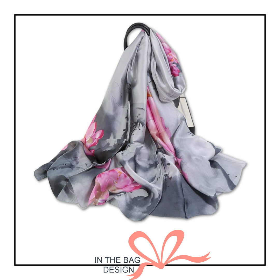 Floral Silk Scarf Women Silk Shawl Women Scarves Summer Scarf Infinity Scarf Gray Silk Personalized Gift Mothers Day Gifts For Her Mom Gift - In The Bag Design