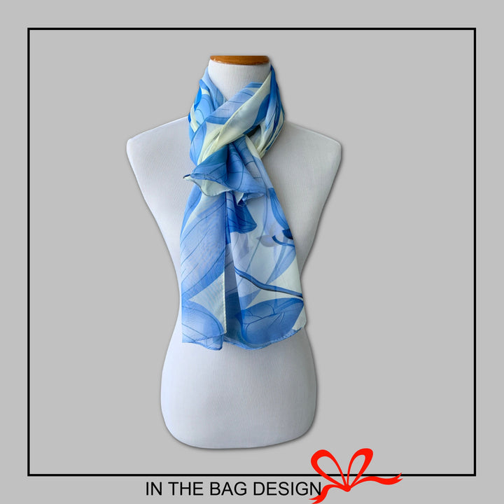 Ivory Shawl Blue Scarf Christmas Gift for Women Personalized Scarf Silky Hair Scarf Soft Chiffon Long Wrap Mothers Day Gift for Her