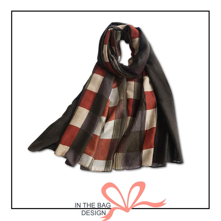 Brown Plaid Scarf Women Shawl Wrap Large Scarf Women's Scarf Infinity Scarf Mothers Day Gift Personalized Gifts For Women Beige Copper Scarf - In The Bag Design