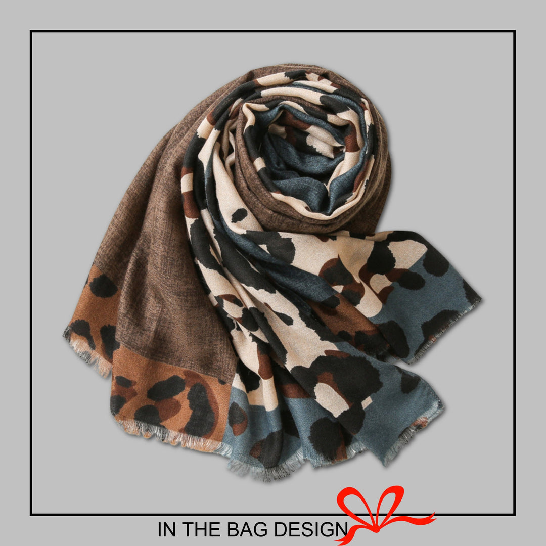 Brown Navy Leopard Scarf Women Handmade Shawl Wrap Lightweight Scarf Personalized Gift Mothers Day Gift Birthday Gift for Her Gift for Women - In The Bag Design