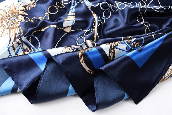 Navy Large Satin Scarf Silky Hair Scarf Silk Scarf for Hair Woman Silk Scarf Satin Head Wrap Personalized Scarf Mothers Day Gift for Her - In The Bag Design