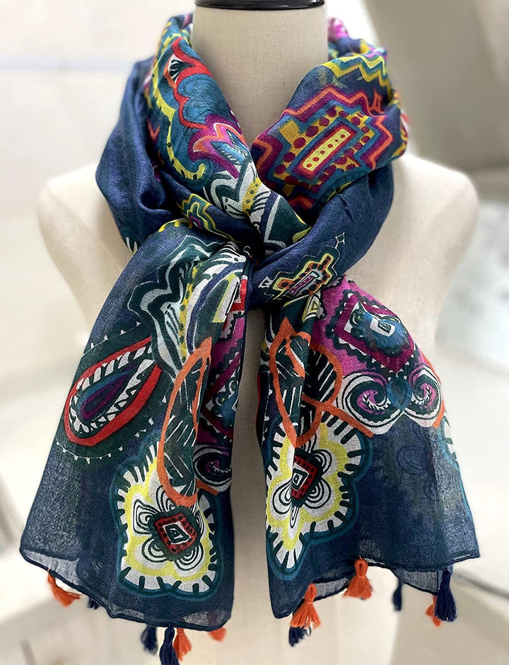 Navy Scarf Monogrammed Scarf Blue Wrap Shawl Summer Scarf Mothers Day Gift for Her Cotton Womens Lightweight Scarf with Red Blue Back Print