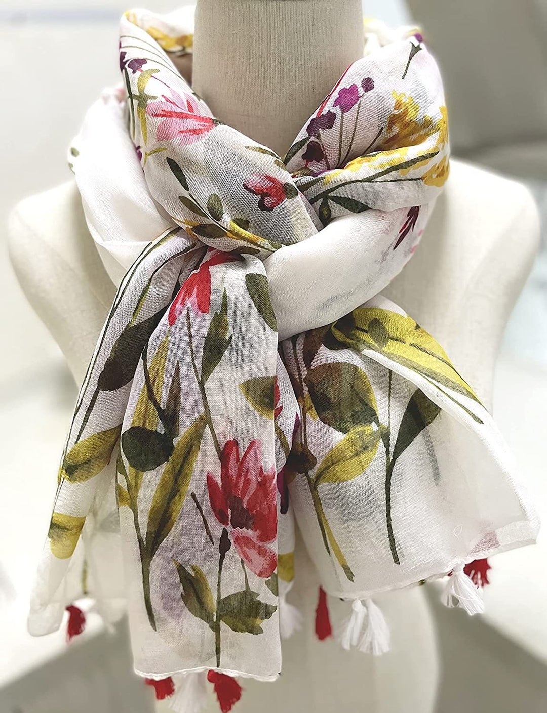 Ivory Shawl Floral Scarf Long White Scarf in Box Scarves Wrap Shawl Soft Cotton Scarf Loop Mothers Day Gift Personalized Gifts for Her