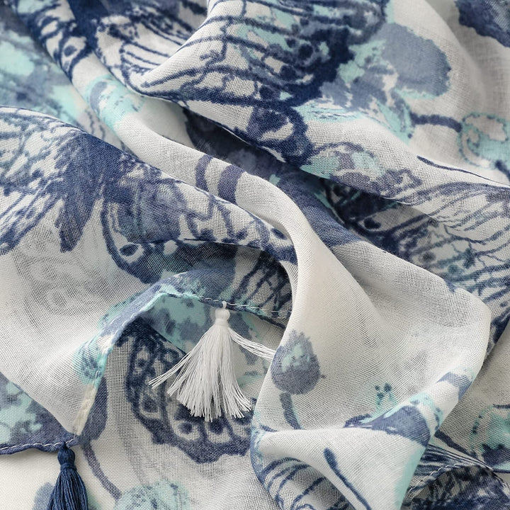 Butterfly Print Summer Scarf Blue and White Personalized Gift Wrap Shawl Soft Women Scarves  Lightweight Soft Long Scarf Mothers Day Gift - In The Bag Design