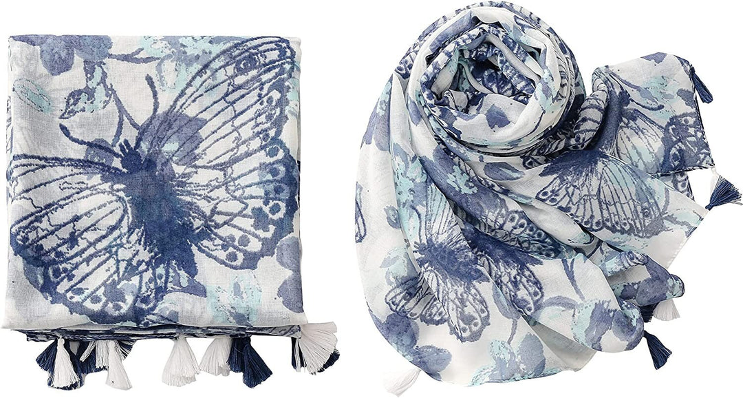 Butterfly Print Summer Scarf Blue and White Personalized Gift Wrap Shawl Soft Women Scarves  Lightweight Soft Long Scarf Mothers Day Gift - In The Bag Design