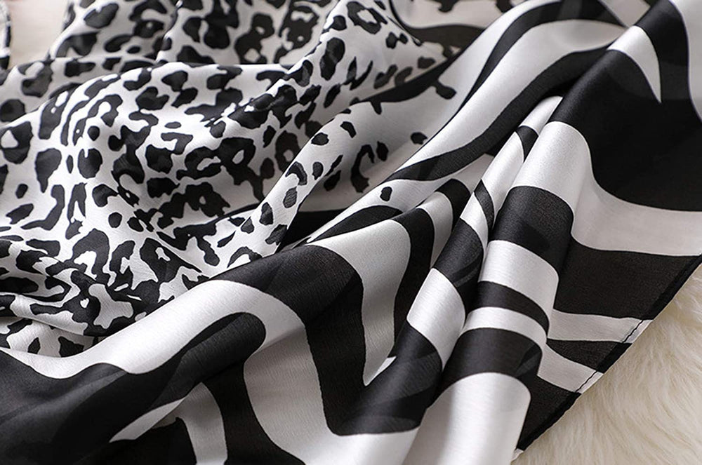 Leopard Silk Scarf Black and White Women Silk Shawl Infinity Scarf Women Scarves Personalized Gifts For Her Mothers Day Gift Mom Gift Scarf - In The Bag Design