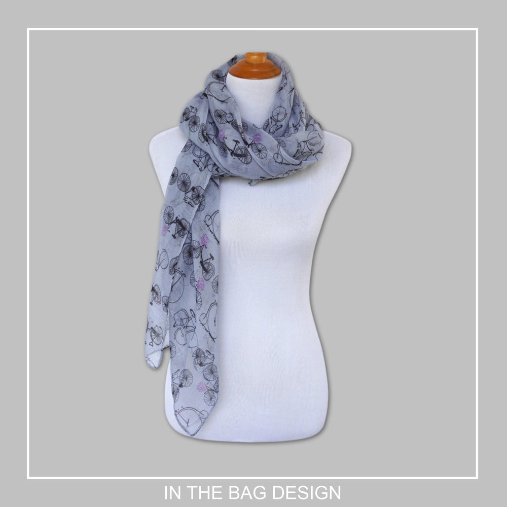 Gray Scarf Bicycle Print Scarf Women Shawl Wrap Cycling Accessories Personalized Gifts For Women Infinity Scarf for Women Large Soft Scarf - In The Bag Design