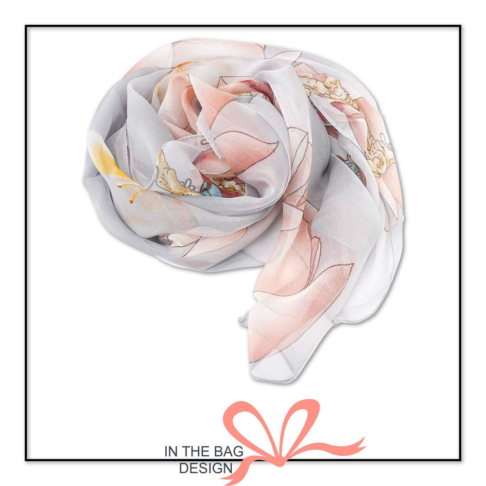 Silky Gray Pink Floral Print Scarf / Summer Scarf Women / Infinity Scarves Loop / Personalized Gifts For Women / Shawl Wrap Scarf Cover Up - In The Bag Design