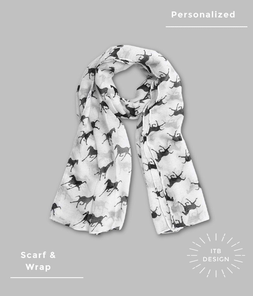 White Scarf Horse Print Scarf Personalized Gifts For Women Scarves Infinity Scarves Loop Shawl Wrap Large Scarf Cover Up Sarong - In The Bag Design