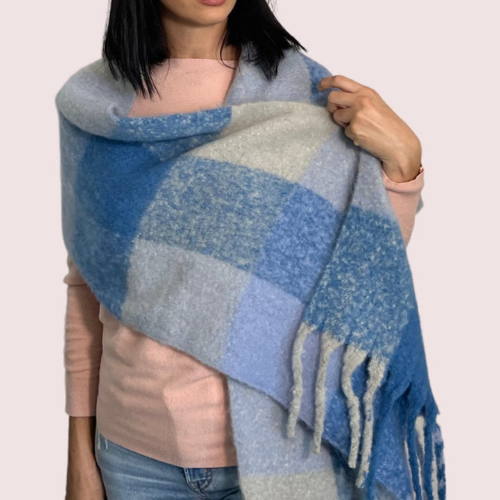 Soft Winter Scarf, Hygge Gift Box with Blanket Scarf, Hygge Gift for Her, Scarf Women Handmade, Personalized Gifts for Her, Blue Shawl Wrap