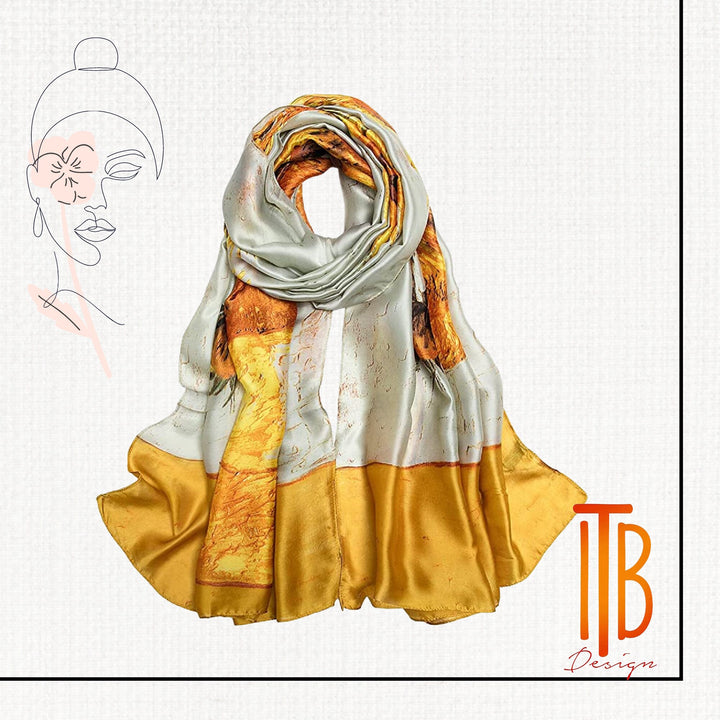 Yellow Silky Scarf Sunflower Shawl Women Scarves Infinity Scarf Wrap Mothers Day Gift Mom Gift for Women Christmas Gift Personalized Gift