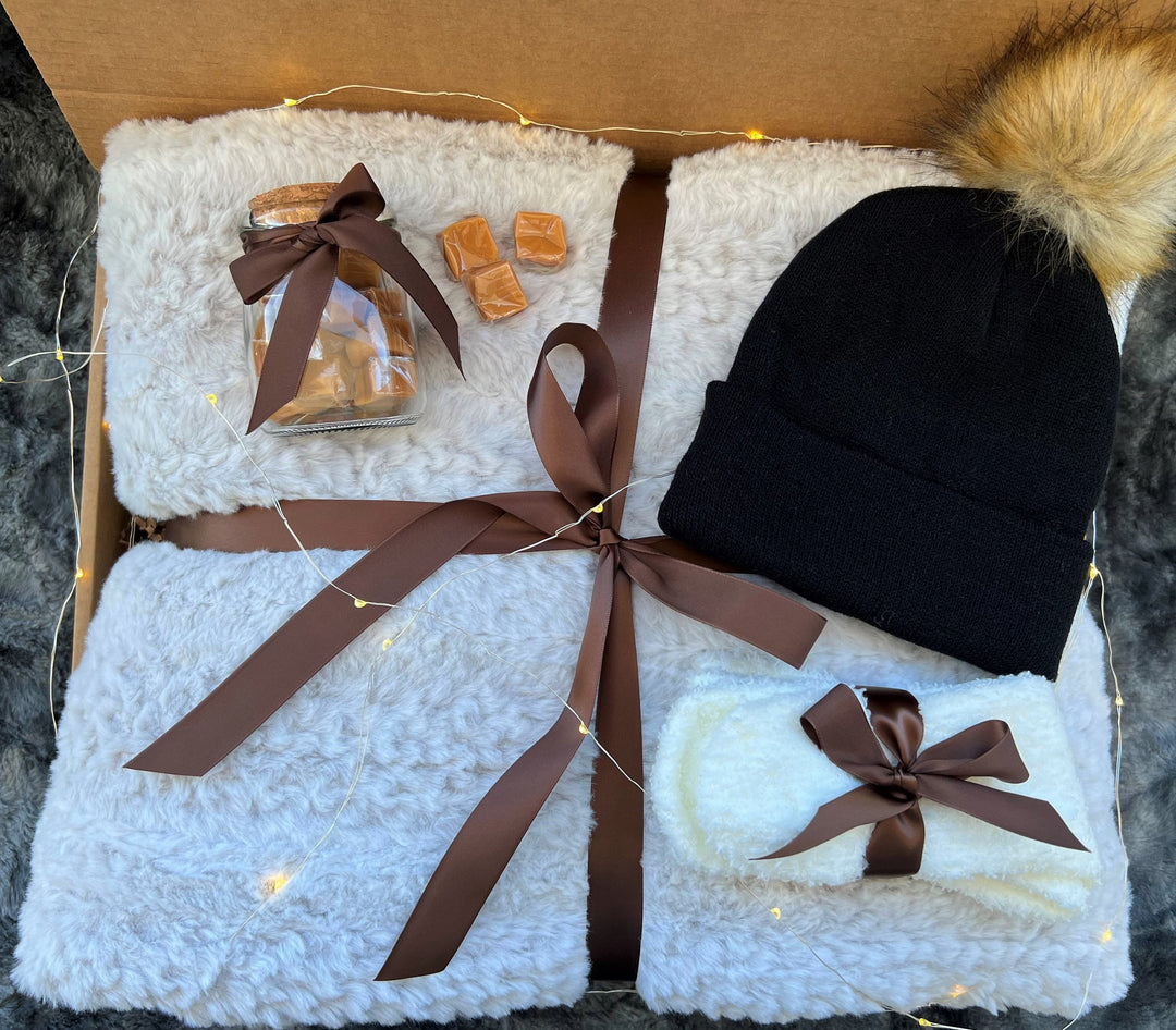 Winter Cozy Blanket Gift Box Happy Birthday Gift Box for Housewarming Gift Box Hygge Gift Box With Blanket Self Care Gift Basket for Him - In The Bag Design