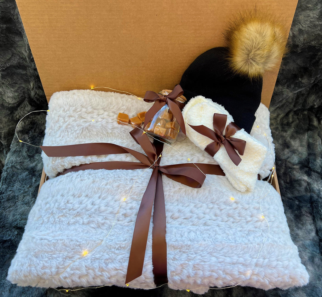 Winter Cozy Blanket Gift Box Happy Birthday Gift Box for Housewarming Gift Box Hygge Gift Box With Blanket Self Care Gift Basket for Him - In The Bag Design