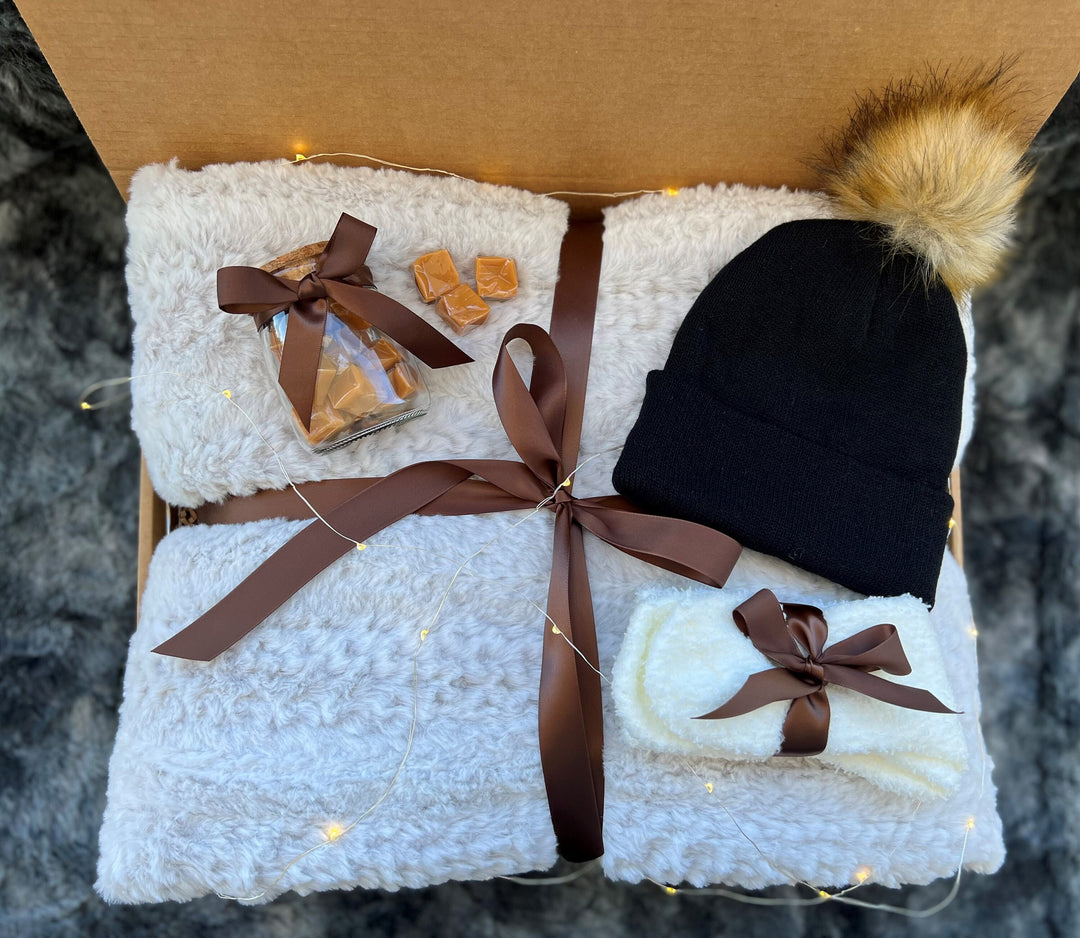 Winter Cozy Blanket Gift Box Happy Birthday Gift Box for Housewarming Gift Box Hygge Gift Box With Blanket Self Care Gift Basket for Him - In The Bag Design