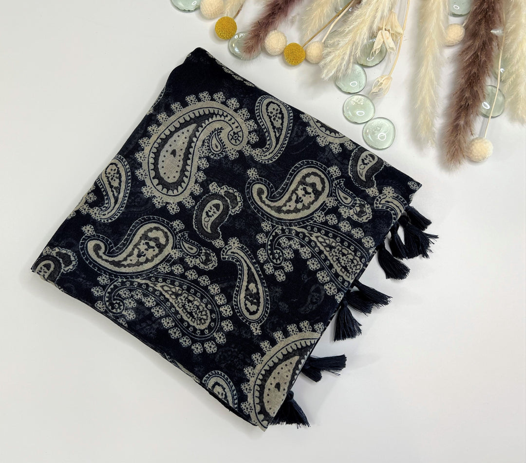 Paisley Print Navy Cotton Scarf Women Cotton Shawl Personalized Gift Infinity Scarf Mothers Day Gift For Her Women Scarves Summer Scarf