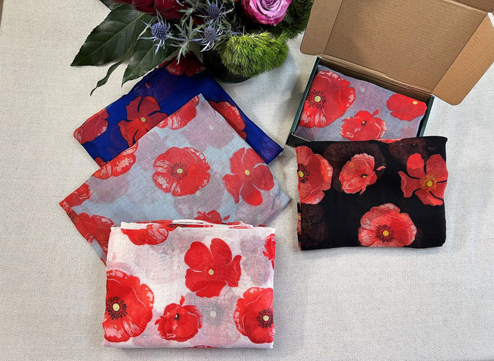 Floral Print Scarf White Red Scarf Poppy Women Scarves Fashion Scarf Mothers Day Gift Wrap Shawl Women's Scarves Personalized Gift for Mom - In The Bag Design