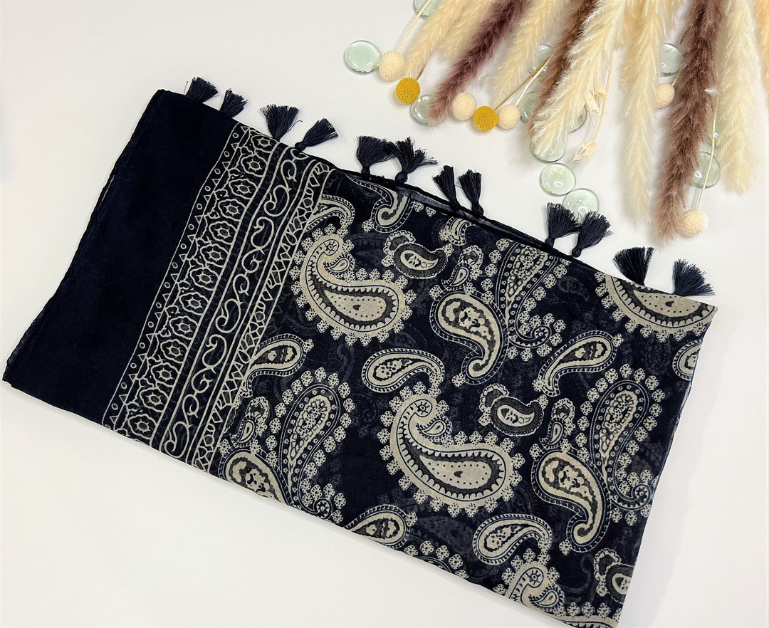 Paisley Print Navy Cotton Scarf Women Cotton Shawl Personalized Gift Infinity Scarf Mothers Day Gift For Her Women Scarves Summer Scarf