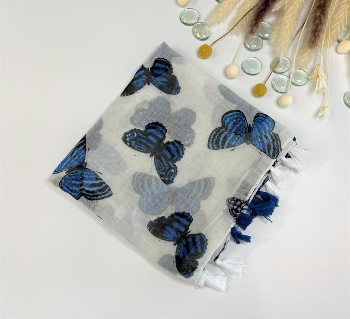 Blue Butterflies Scarf Women Shawl Summer Wrap Mothers Day Gift For Her Personalized Gift for Women Gift in Box Birthday Gift for Women