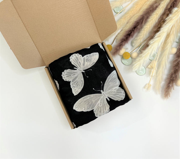 Black Scarf Women Gift Personalized Gift Box Scarf Butterflies Summer Women Scarf Wrap Shawl Lightweight Soft Scarf Mothers Day Gift for Her