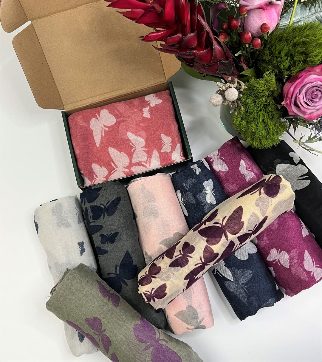 Dark Gray Butterfly Scarf Women Viscose Scarves Wrap Shawl Women Scarves Personalized Gifts Birthday Gift for Her Mothers Day Gift for Women