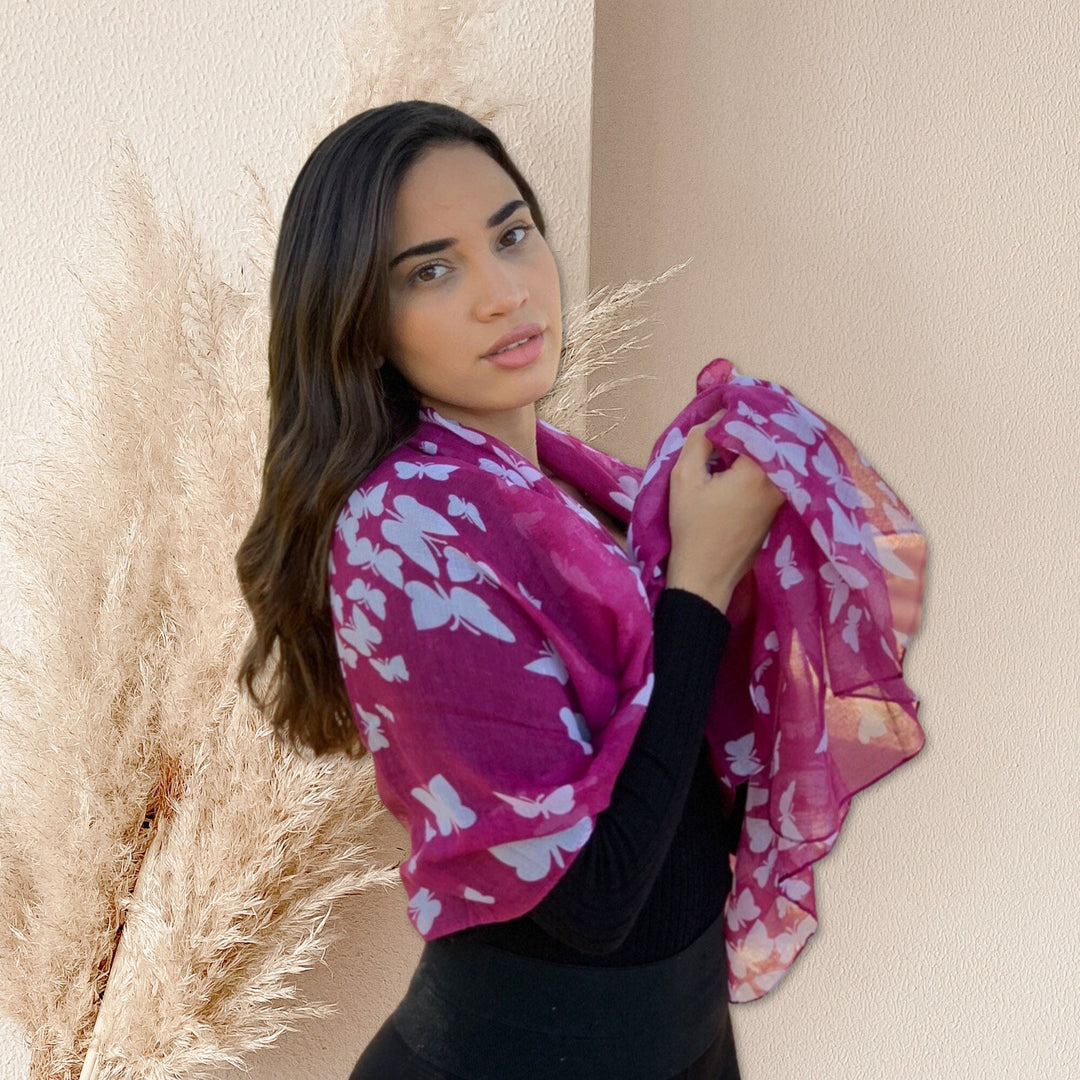 Hot Pink Scarf Butterfly Scarf Women Summer Scarf Women Scarves Shawls Wrap Pink Infinity Scarf Personalized Scarf Mothers Day Gift for Her - In The Bag Design