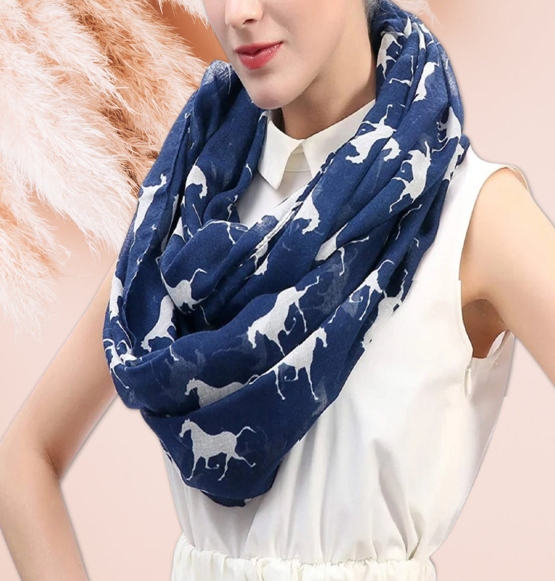 Navy Scarf Horse Print Scarves Personalized Gifts For Women Shawl Wrap Birthday Gifts for Her Scarf Infinity Scarf Mothers Day Gift for Her